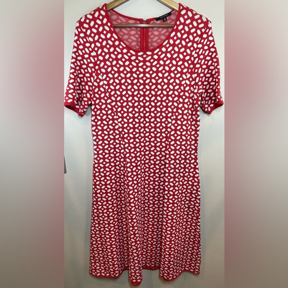 Pink Tartan Heavy Knit Red & White Design Short Sleeve Midi Dress Size XL